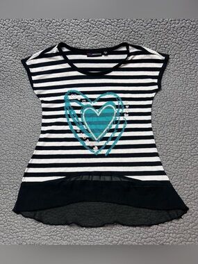 Miss Understood Short Sleeve Blouse Little Girls Size Small Black & White Stripe